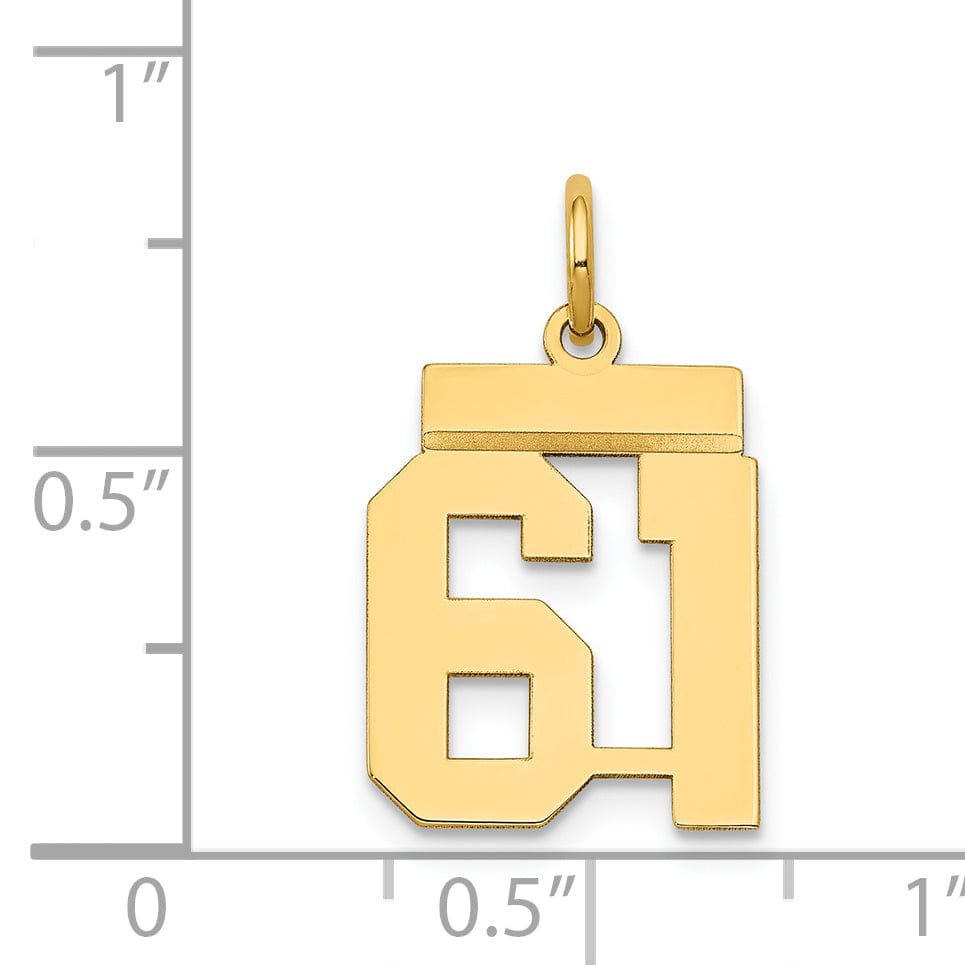 14k Yellow Gold Polished Finish Small Size Number 61 Charm Pendant