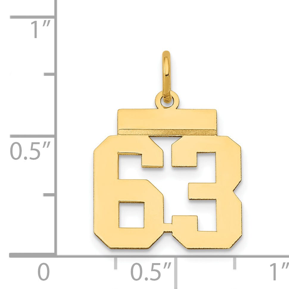 14k Yellow Gold Polished Finish Small Size Number 63 Charm Pendant