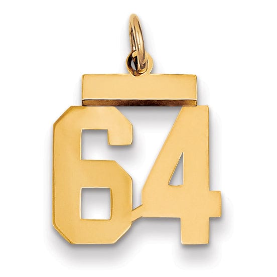 14k Yellow Gold Polished Finish Small Size Number 64 Charm Pendant