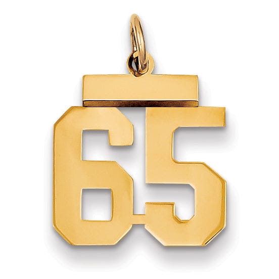 14k Yellow Gold Polished Finish Small Size Number 65 Charm Pendant