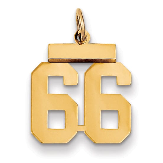 14k Yellow Gold Polished Finish Small Size Number 66 Charm Pendant