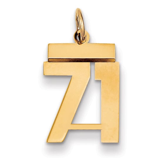 14k Yellow Gold Polished Finish Small Size Number 71 Charm Pendant