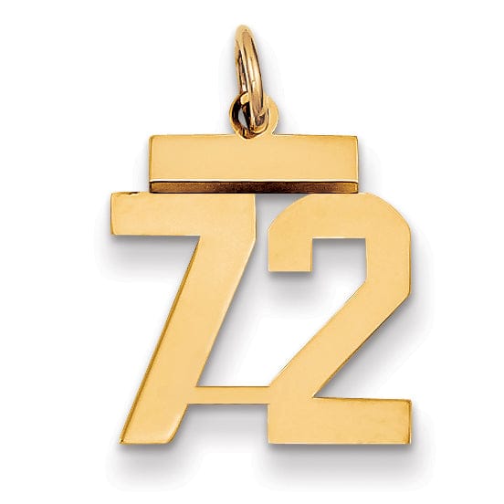 14k Yellow Gold Polished Finish Small Size Number 72 Charm Pendant