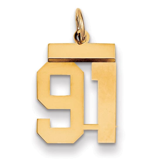 14k Yellow Gold Polished Finish Small Size Number 91 Charm Pendant