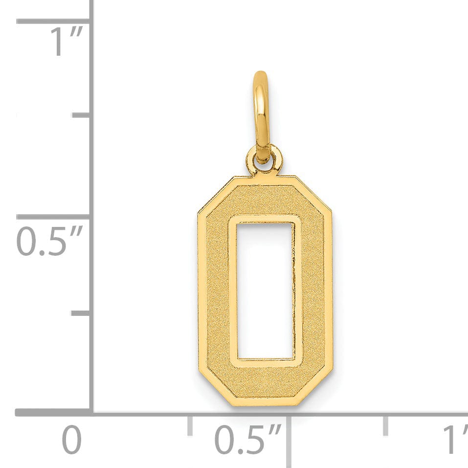 14k Yellow Gold Satin Brush Finish Medium Size Number 0 Charm Pendant