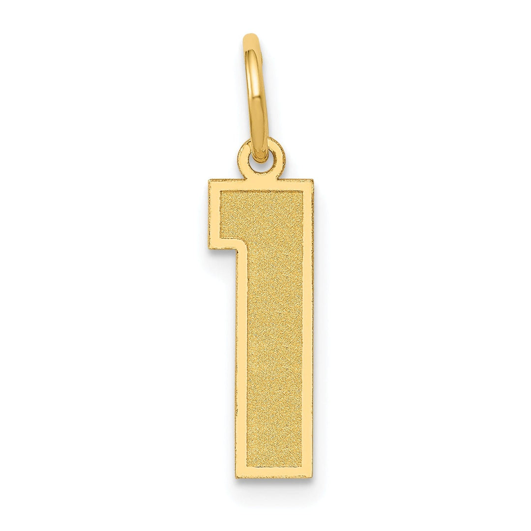 14k Yellow Gold Satin Brush Finish Medium Size Number 1 Charm Pendant