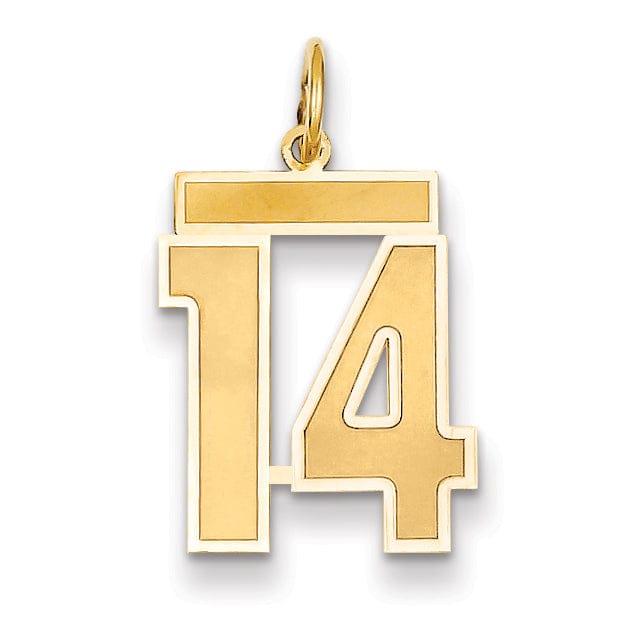 14k Yellow Gold Satin Brush Finish Medium Size Number 14 Charm Pendant