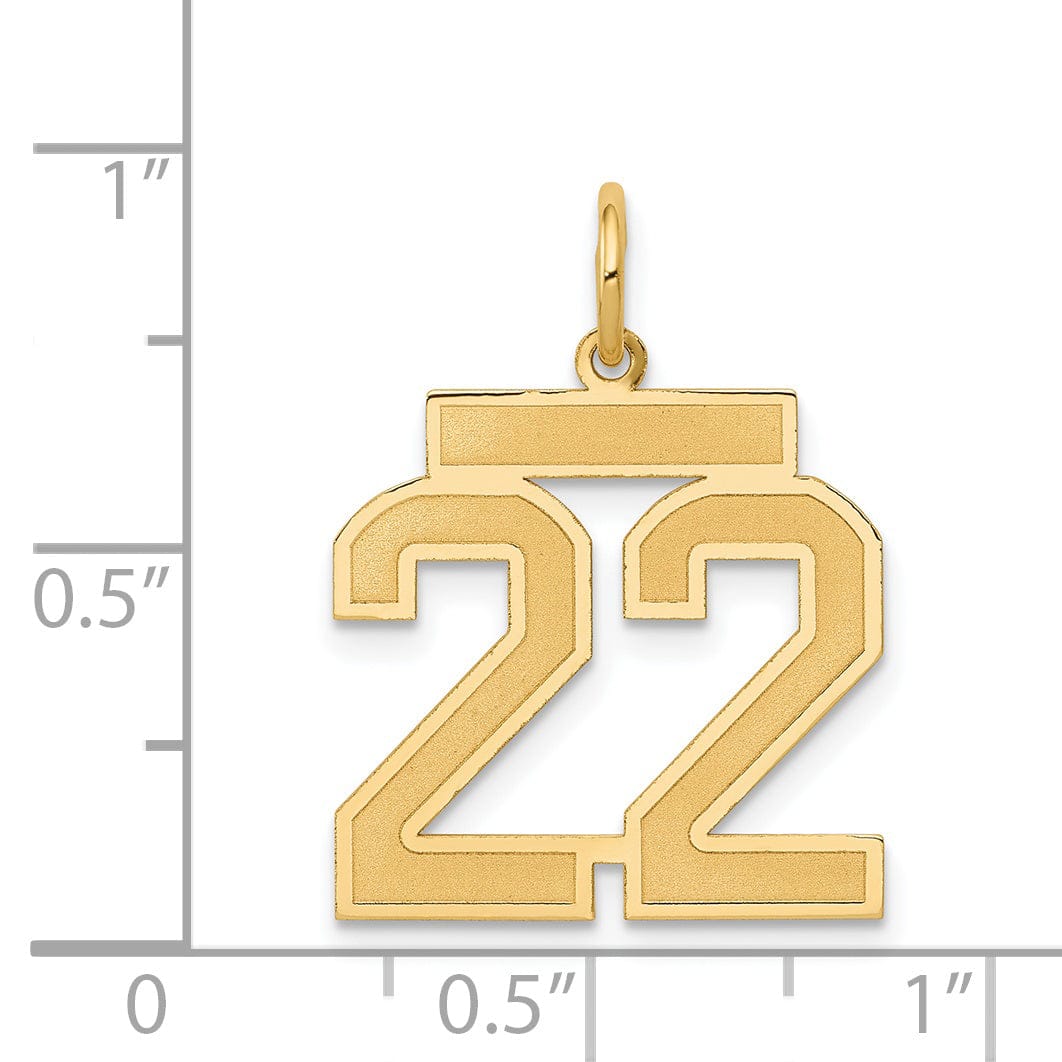 14k Yellow Gold Satin Brush Finish Medium Size Number 22 Charm Pendant