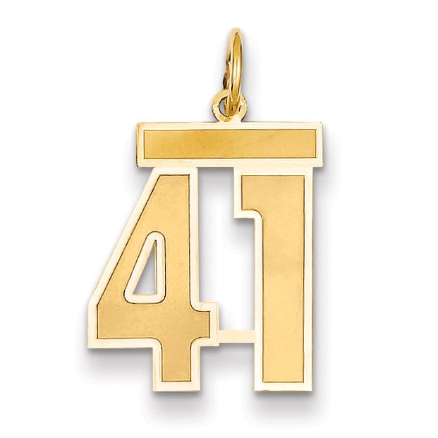 14k Yellow Gold Satin Brush Finish Medium Size Number 41 Charm Pendant