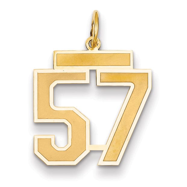 14k Yellow Gold Satin Brush Finish Medium Size Number 57 Charm Pendant