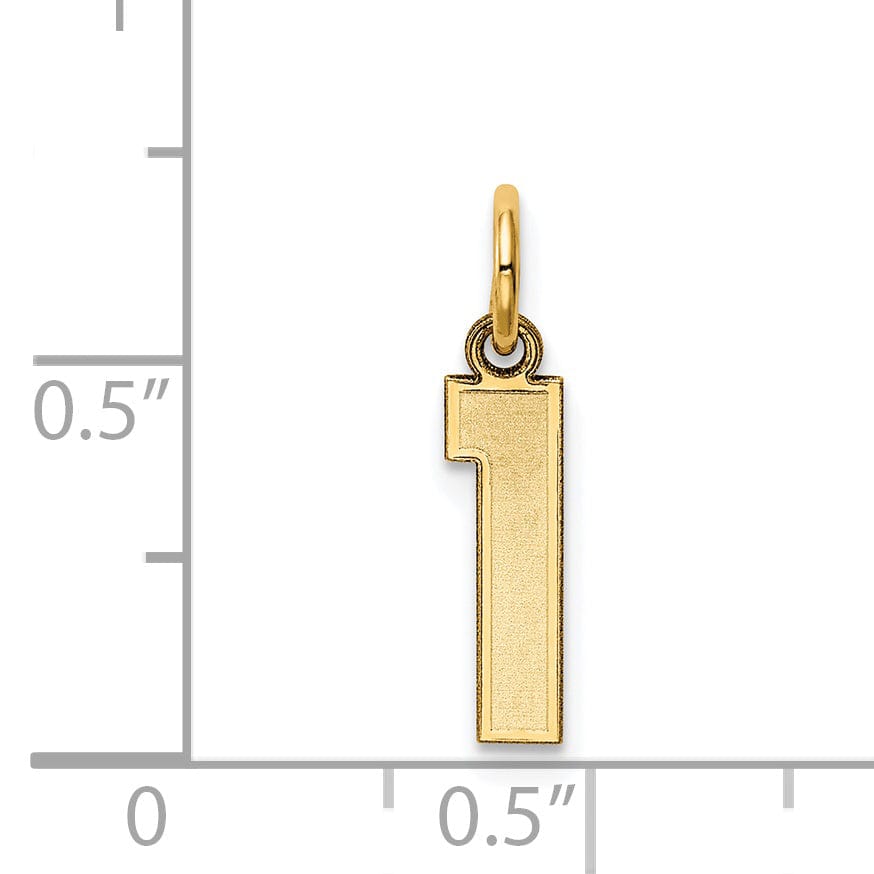 14k Yellow Gold Satin Brush Finish Small Size Number 1 Charm Pendant