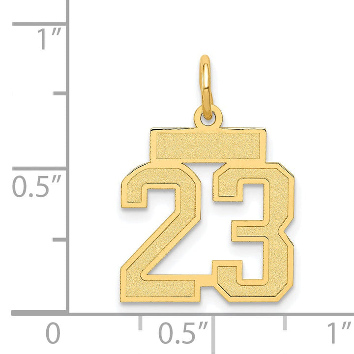 14k Yellow Gold Satin Brush Finish Small Size Number 23 Charm Pendant