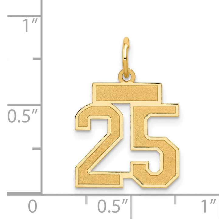 14k Yellow Gold Satin Brush Finish Small Size Number 25 Charm Pendant