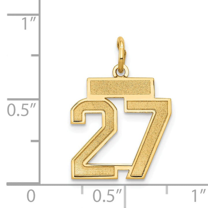 14k Yellow Gold Satin Brush Finish Small Size Number 27 Charm Pendant
