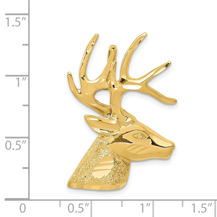14k Yellow Gold Solid Polished Laser Cut Finish Deer Head with Antlers Charm Pendant