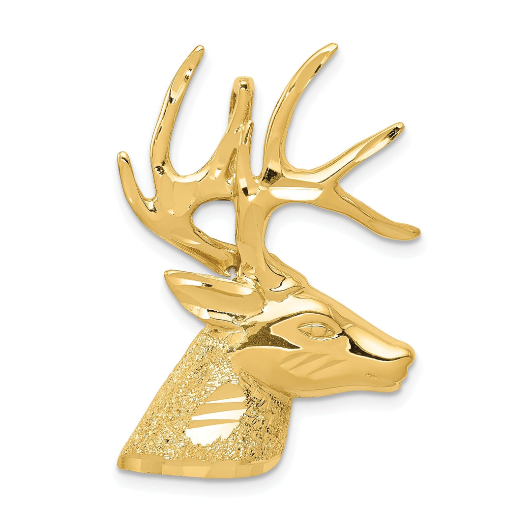 14k Yellow Gold Solid Polished Laser Cut Finish Deer Head with Antlers Charm Pendant