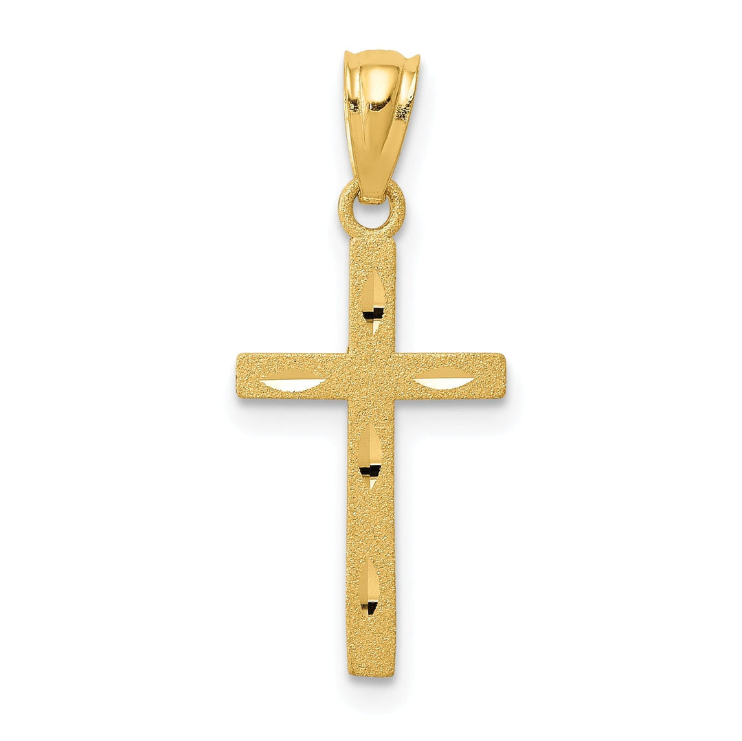 14k Yellow Gold Satin Diamond Cut Cross Pendant