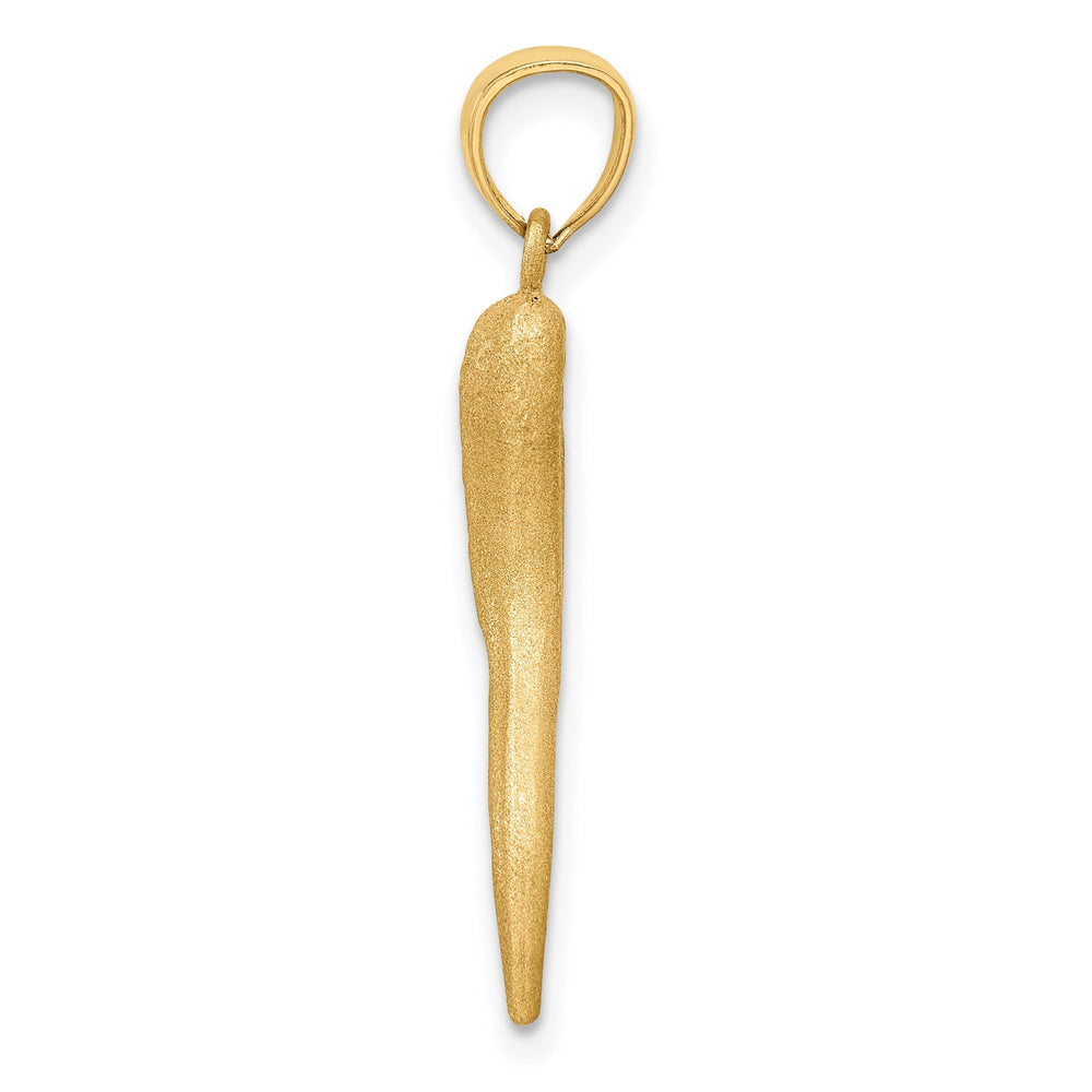 14k Yellow Gold Solid Diamond Cut Textured Brushed Finish Italian Horn Charm Pendant
