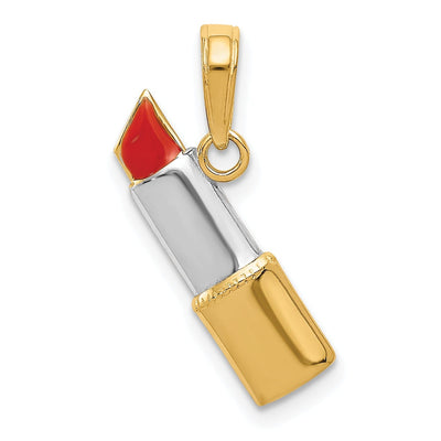 14k Two Tone Gold Red Enamel Lipstick Pendant
