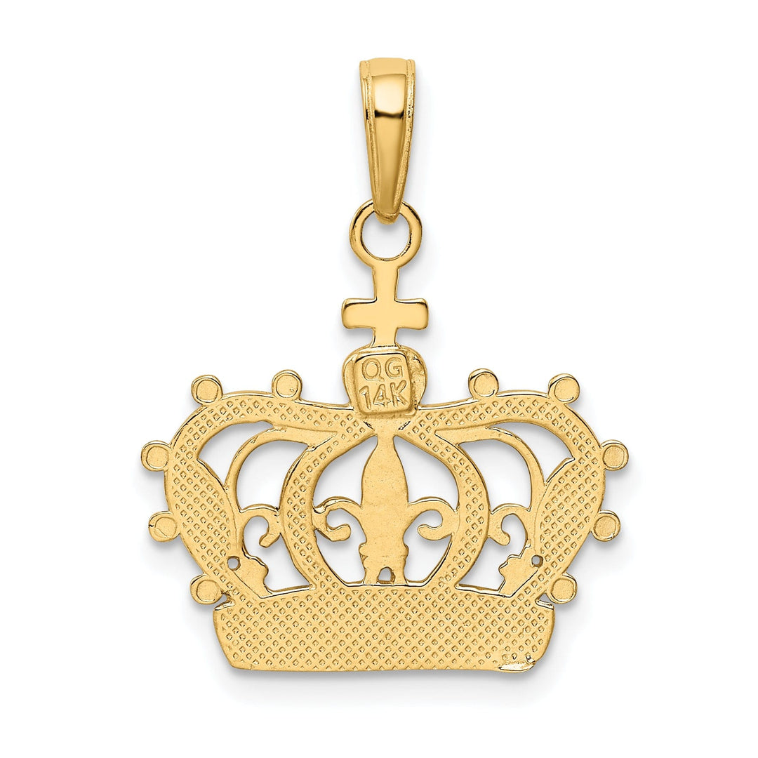 14K Yellow Gold White Rhodium Solid Textured Polished Finish Mens Crown Design Charm Pendant