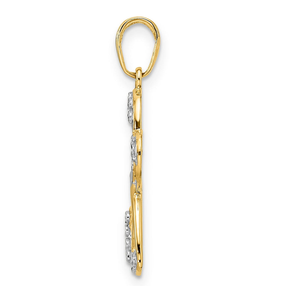 14k Yellow Gold White Rhodium Solid Open Back Polished Diamond Cut Finish Dragonfly Design Charm Pendant