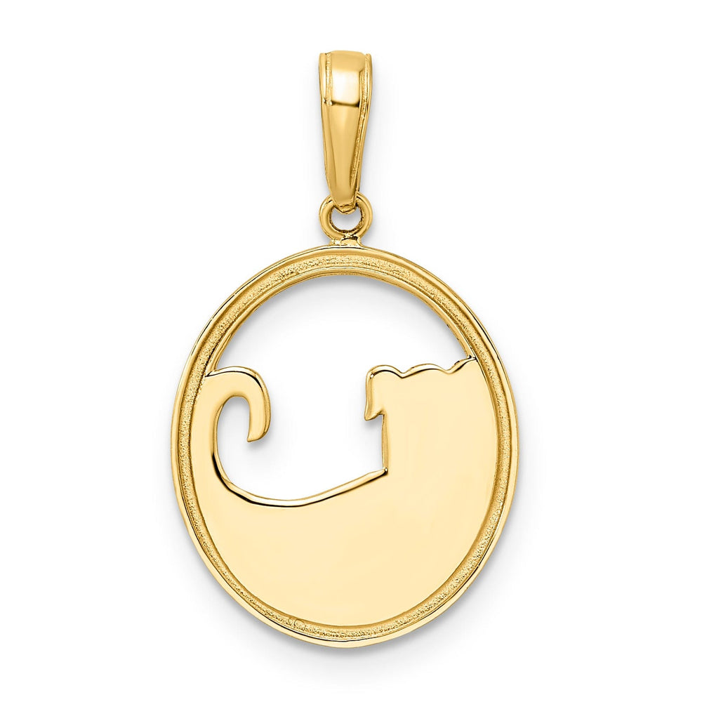 14k Yellow Gold White White Rhodium Open Back Solid Polished Diamond Cut Finish Puppy Dog in Oval Shape Design Charm Pendant