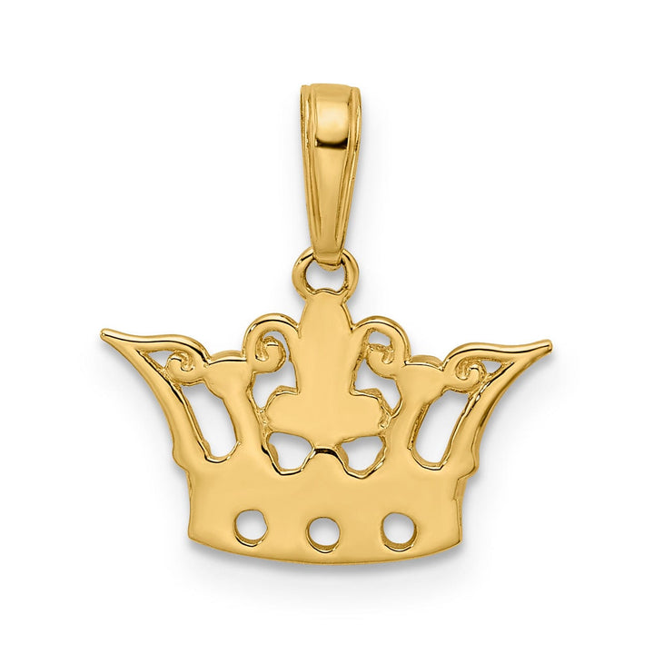 14k Yellow Gold White Rhodium Solid Polished Diamond Cut Finish Flat Back Crown Design Charm Pendant