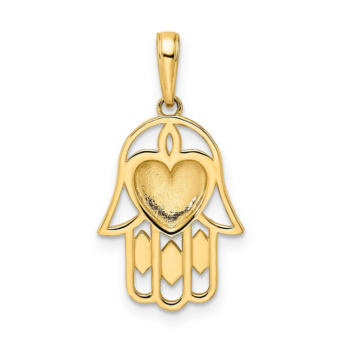 14k Yellow Gold Polished D.C Finish Concave Hamsa Heart Design Pendant