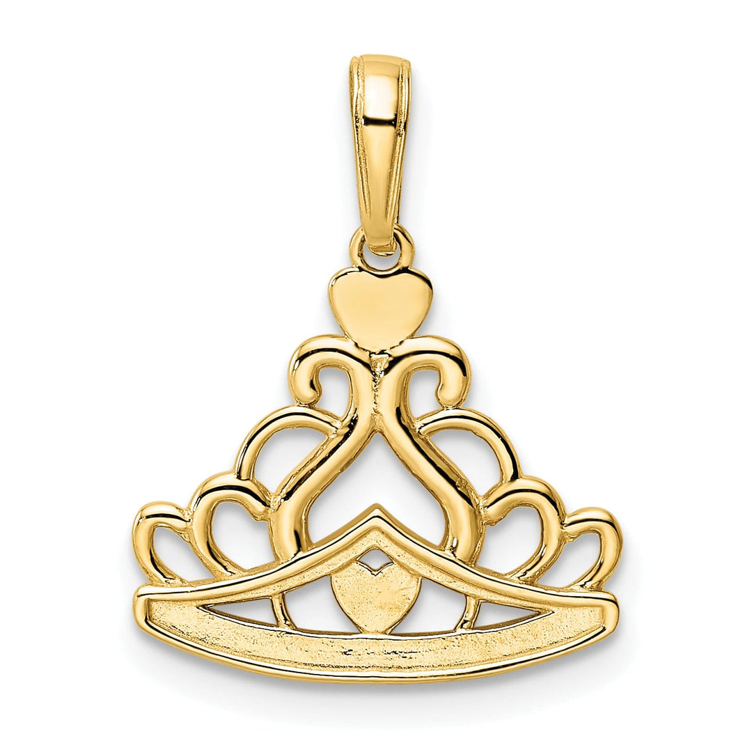 14K Yellow Gold Polished Solid Blue Enamel Finish 3-Dimensional Beaded Design Crown Charm Pendant