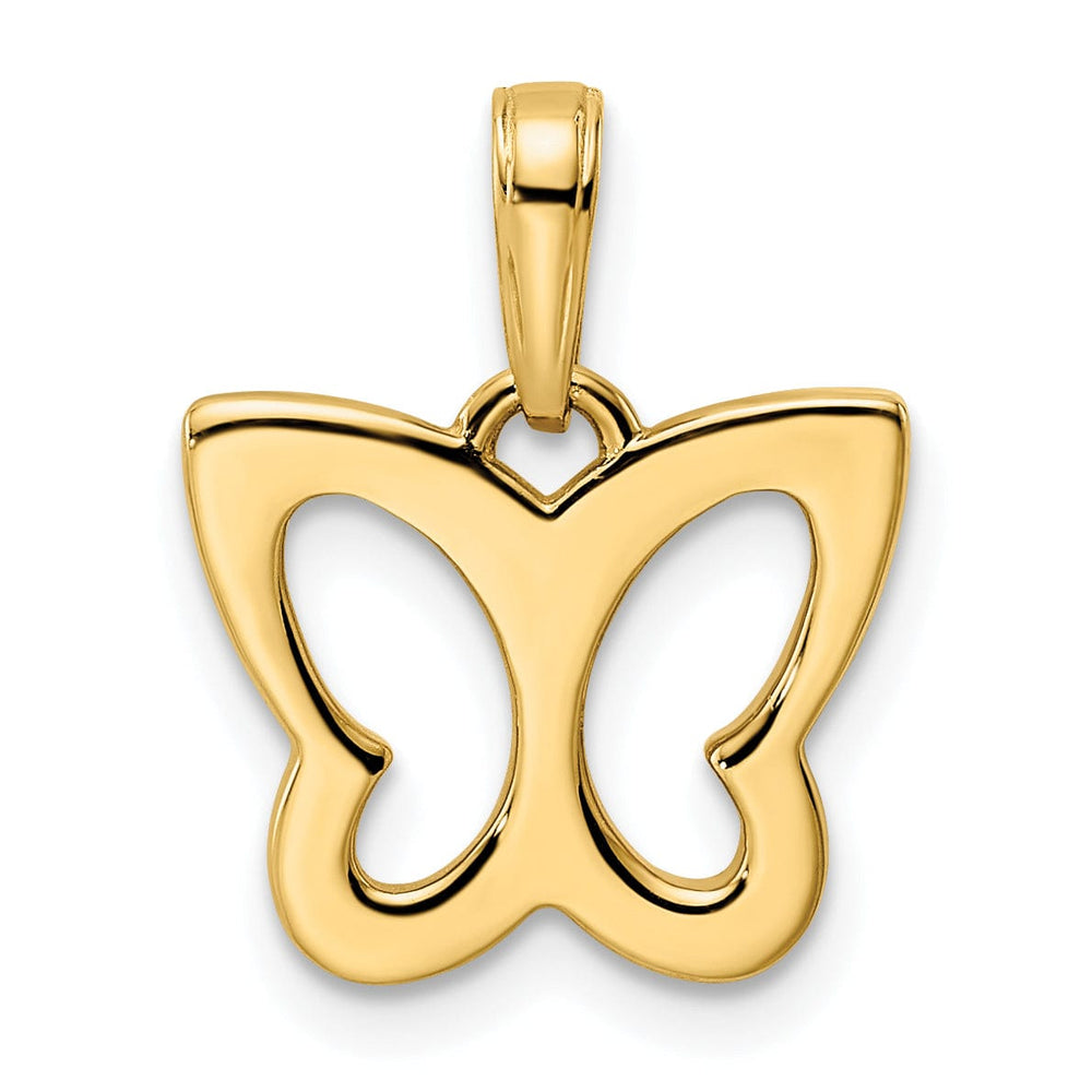 14k Two-tone Gold Casted Flat Back Solid Polished Finish Diamond-cut Butterfly Charm Pendant