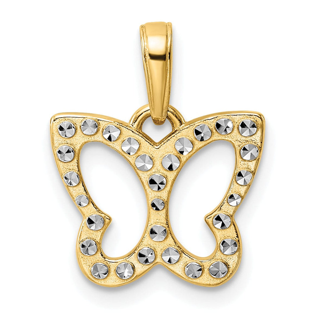 14k Two-tone Gold Casted Flat Back Solid Polished Finish Diamond-cut Butterfly Charm Pendant