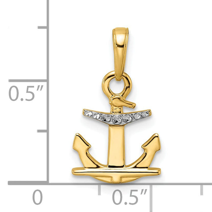 14kYellow Gold White Rhodium Diamond Cut Polished Finish Solid Anchor Charm Pendant