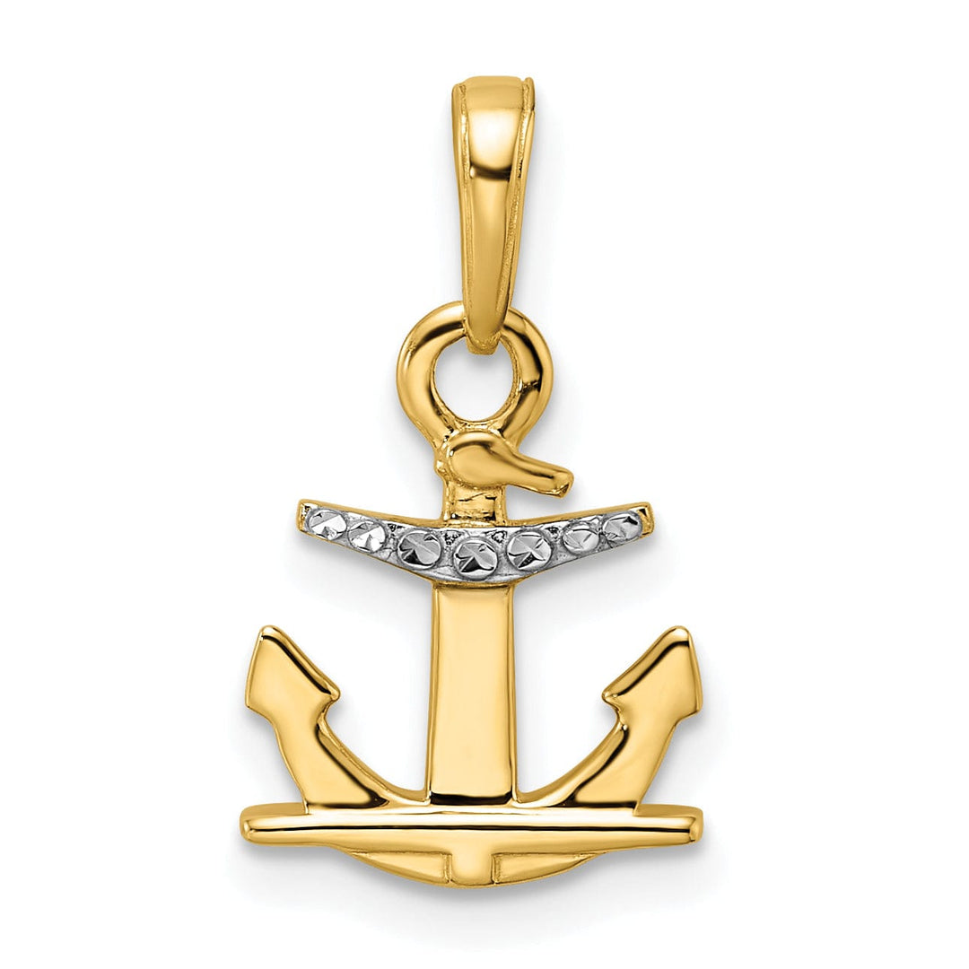 14kYellow Gold White Rhodium Diamond Cut Polished Finish Solid Anchor Charm Pendant