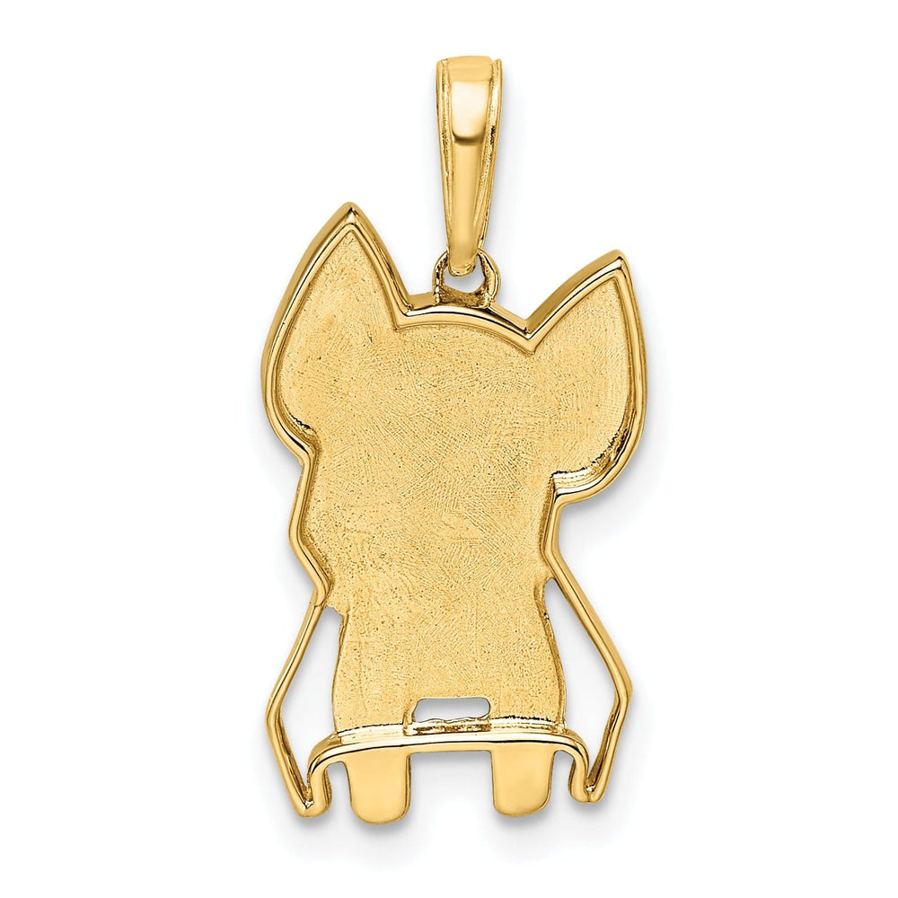 14k Yellow Gold White Rhodium Open Back Solid Polished Diamond Cut Finish Scottie Dog Design Charm Pendant