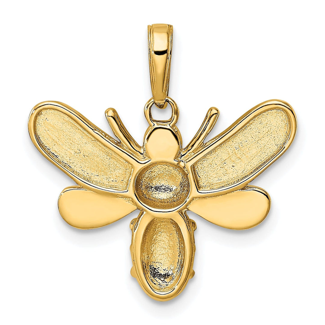 14k Yellow Gold White Rhodium Open Back Solid Diamond Cut Polished Finish Bumblebee Charm Pendant