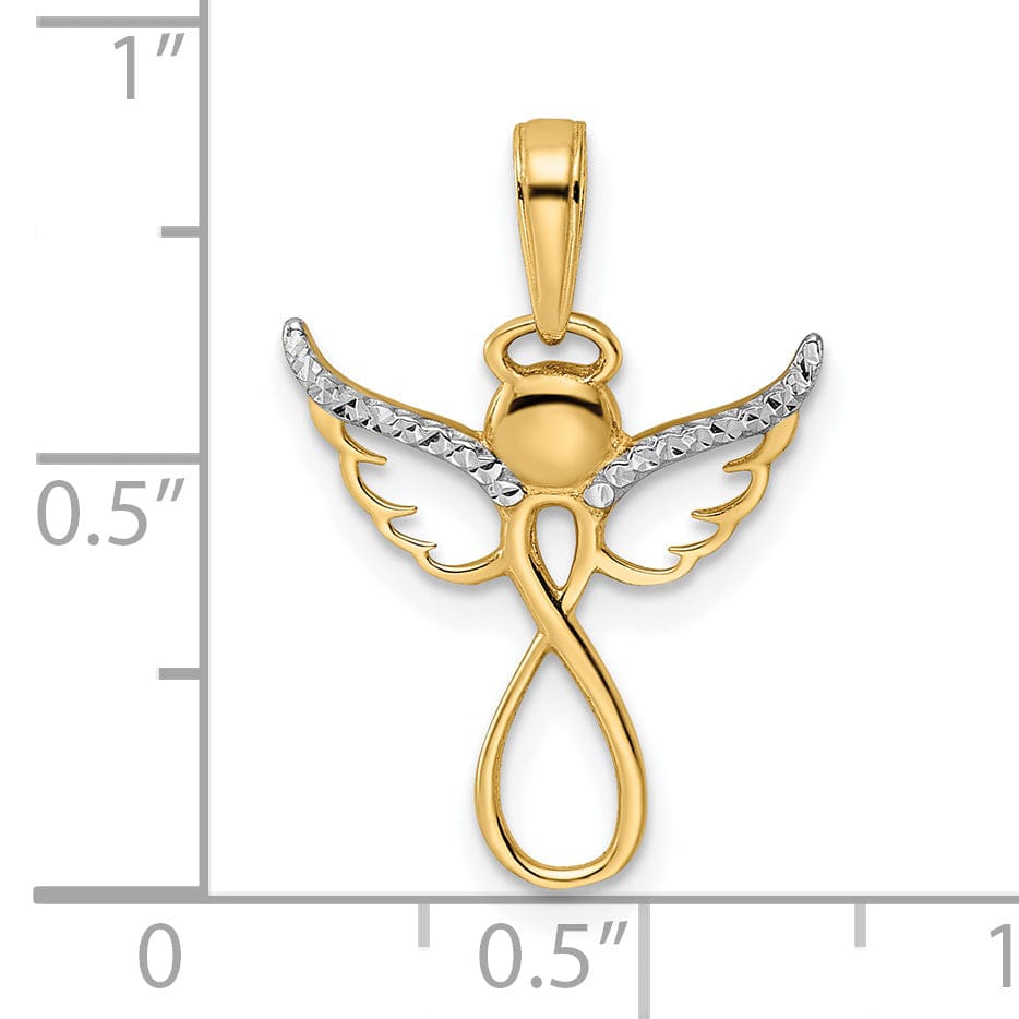 14K Yellow Gold White Rhodium D.C Polish Infinity Design Angel Pendant