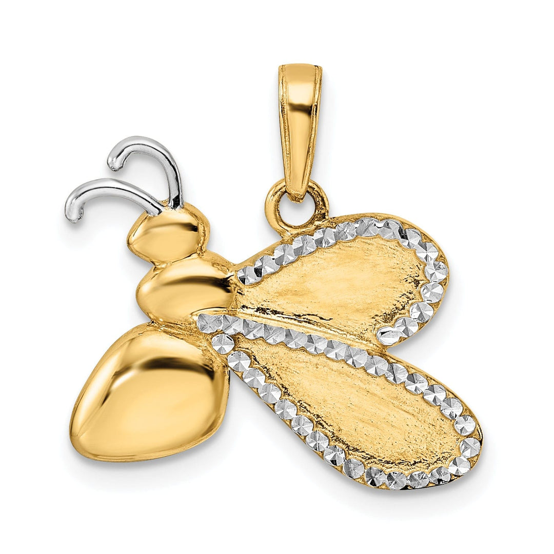 14K Yellow Gold White Rhodium Solid Open Back Polished Diamond Cut Finish Bumblebee Design Charm Pendant