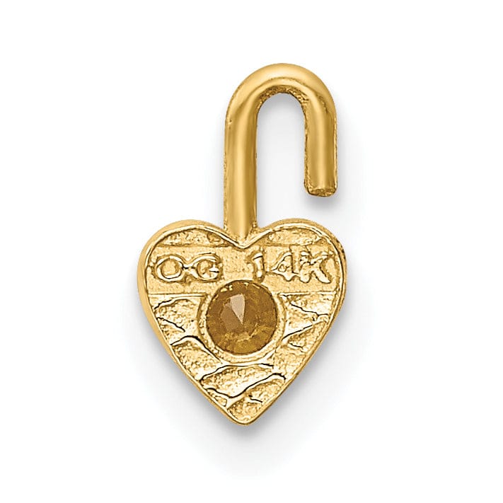 14k Yellow Gold November Synthetic Birthstone Round 3.5 MM Stone Shape in Heart Design Charm Pendant