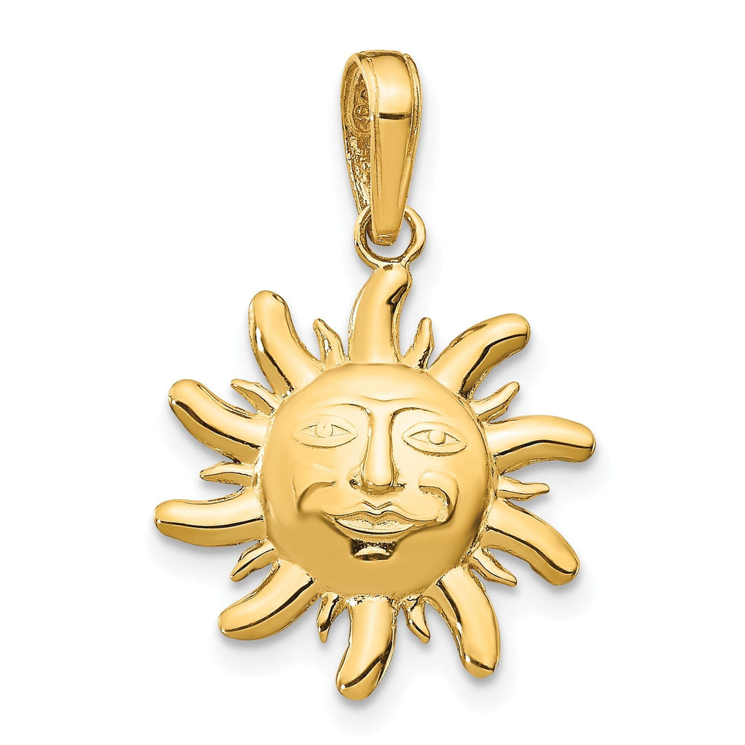 14k Yellow Gold Solid Polished Finish Concave Shape Small Size Sun Smiling Face Charm Pendant