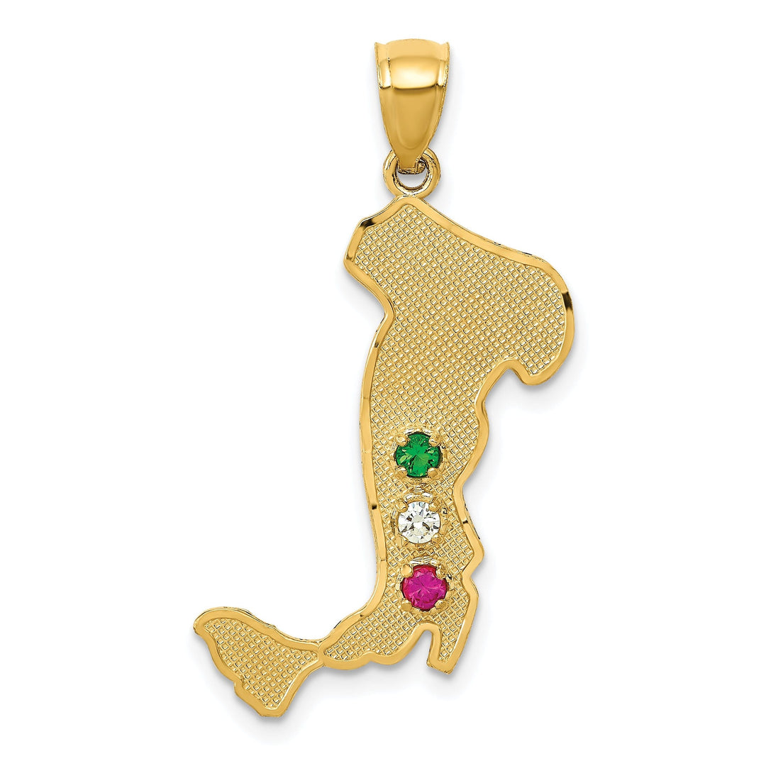 14k Yellow Gold Boot Italy with Emerald, Ruby, C.Z Stones Pendant