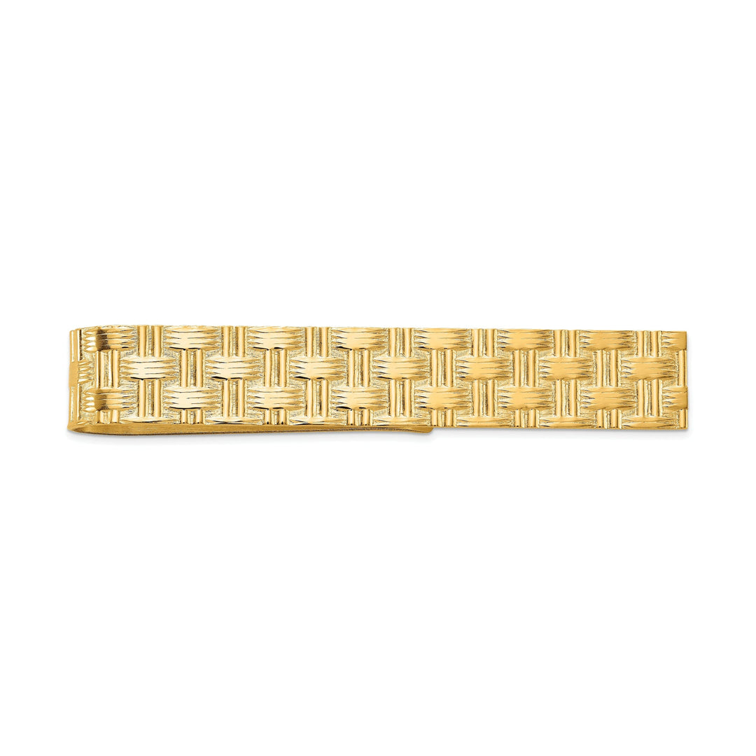 14k Yellow Gold Solid with Basket Weave Tie Bar