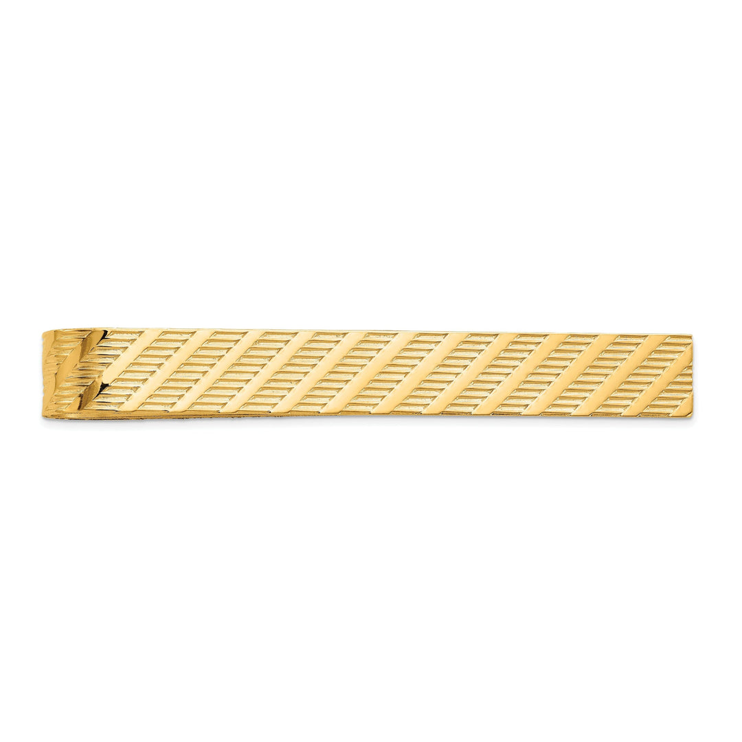 14k Yellow Gold Solid with Line Design Tie Bar