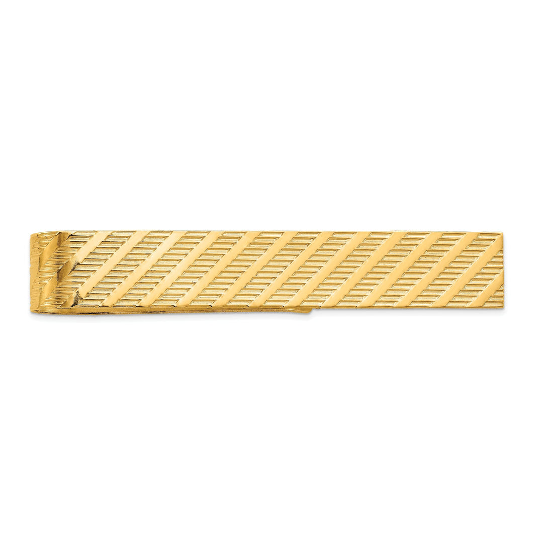 14k Yellow Gold Solid with Line Design Tie Bar