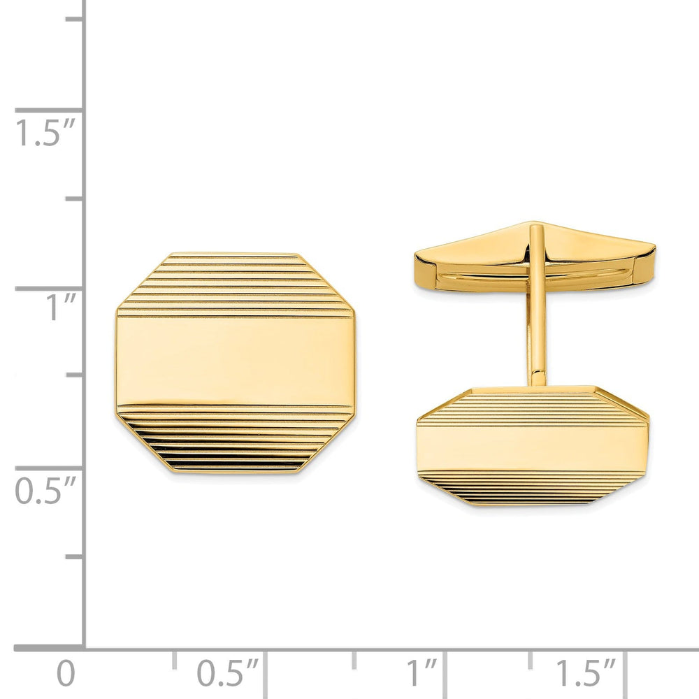 14k Yellow Gold Solid Octagon Design Cuff Links.