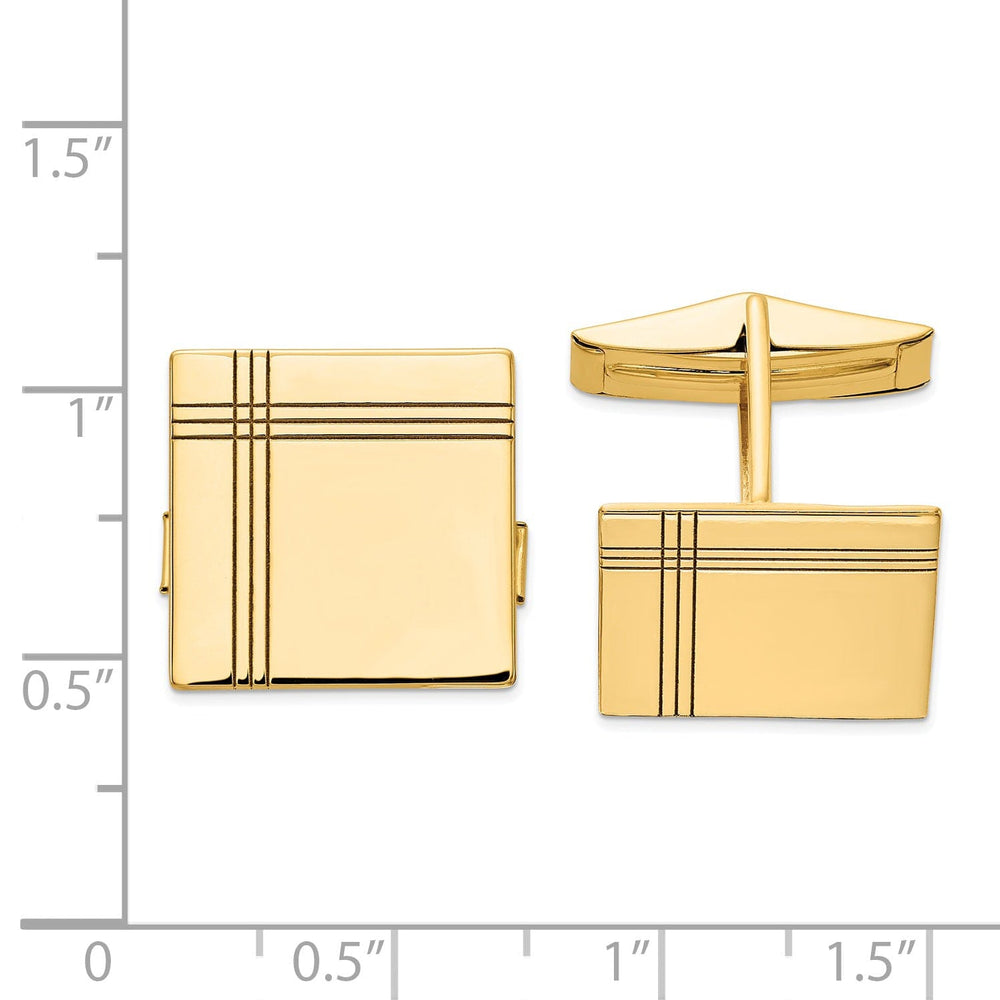 14k Yellow Gold Solid Square Design Cuff Links