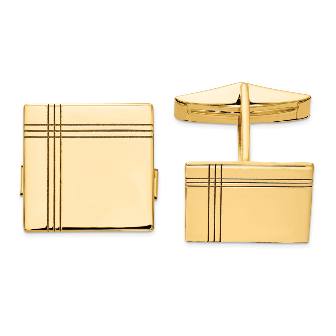 14k Yellow Gold Solid Square Design Cuff Links