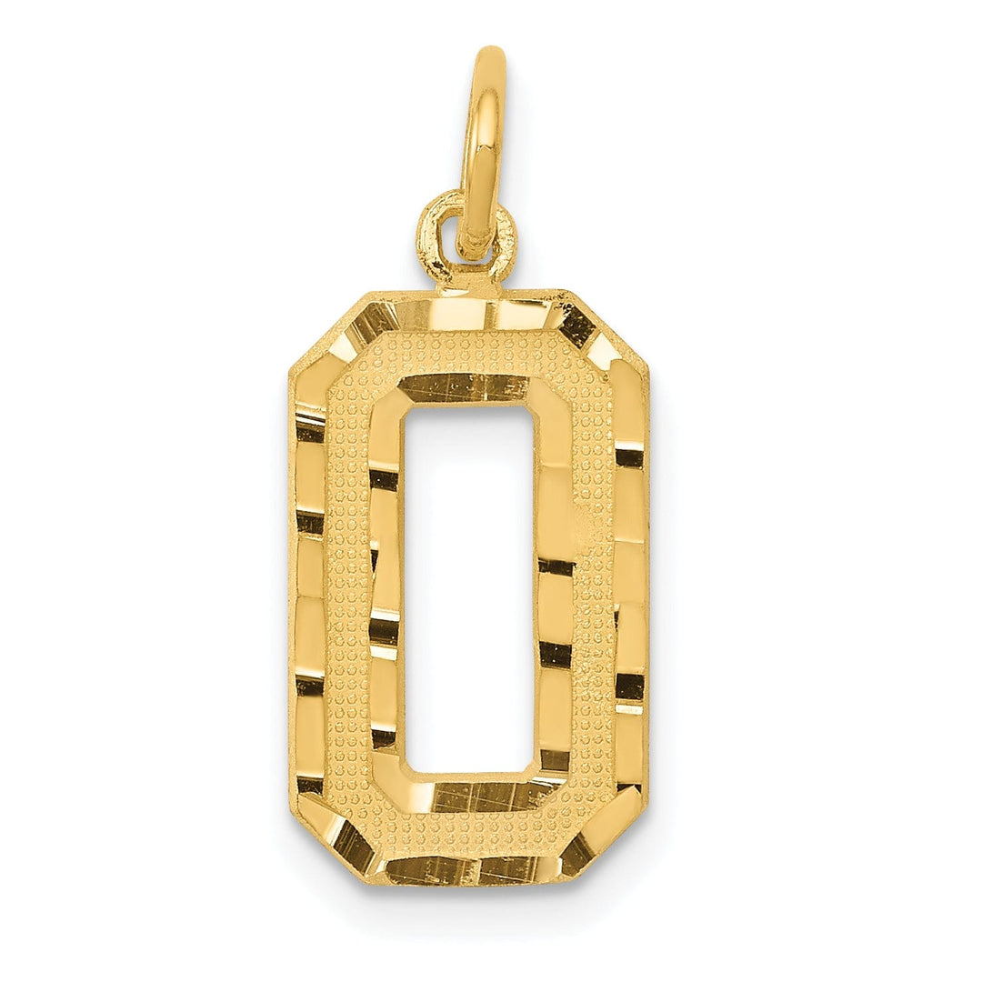 14K Yellow Gold Polished Diamond Cut Finish Medium Size Number 0 Charm Pendant