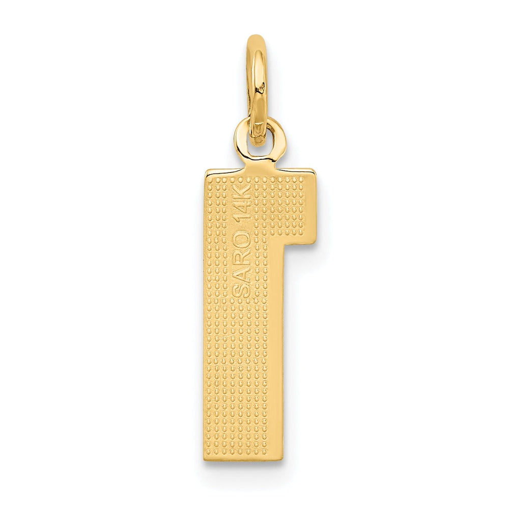 14K Yellow Gold Polished D.C Finish Medium Size Number 1 Charm Pendant