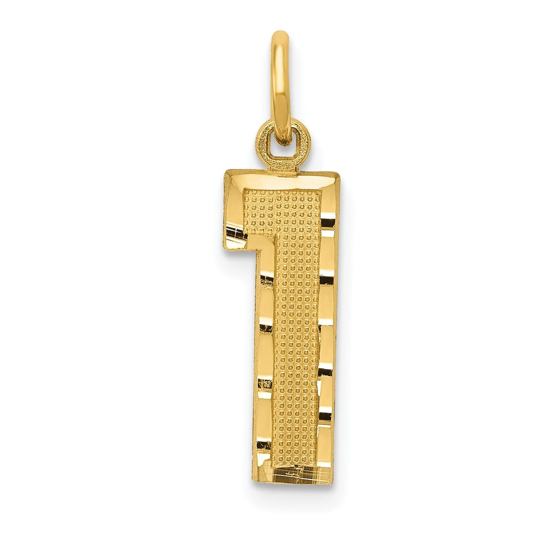 14K Yellow Gold Polished D.C Finish Medium Size Number 1 Charm Pendant