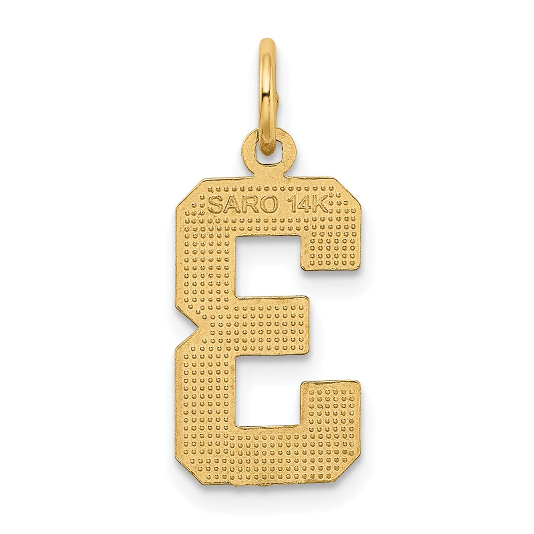14K Yellow Gold Polished Diamond Cut Finish Medium Size Number 3 Charm Pendant
